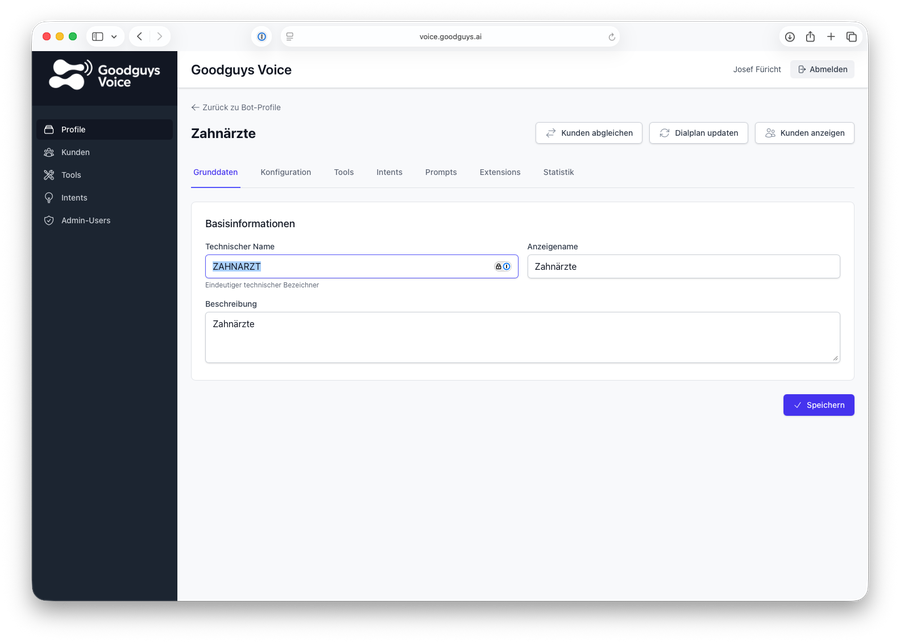 VoiceBot Konfiguration &ndash; Basiseinstellungen